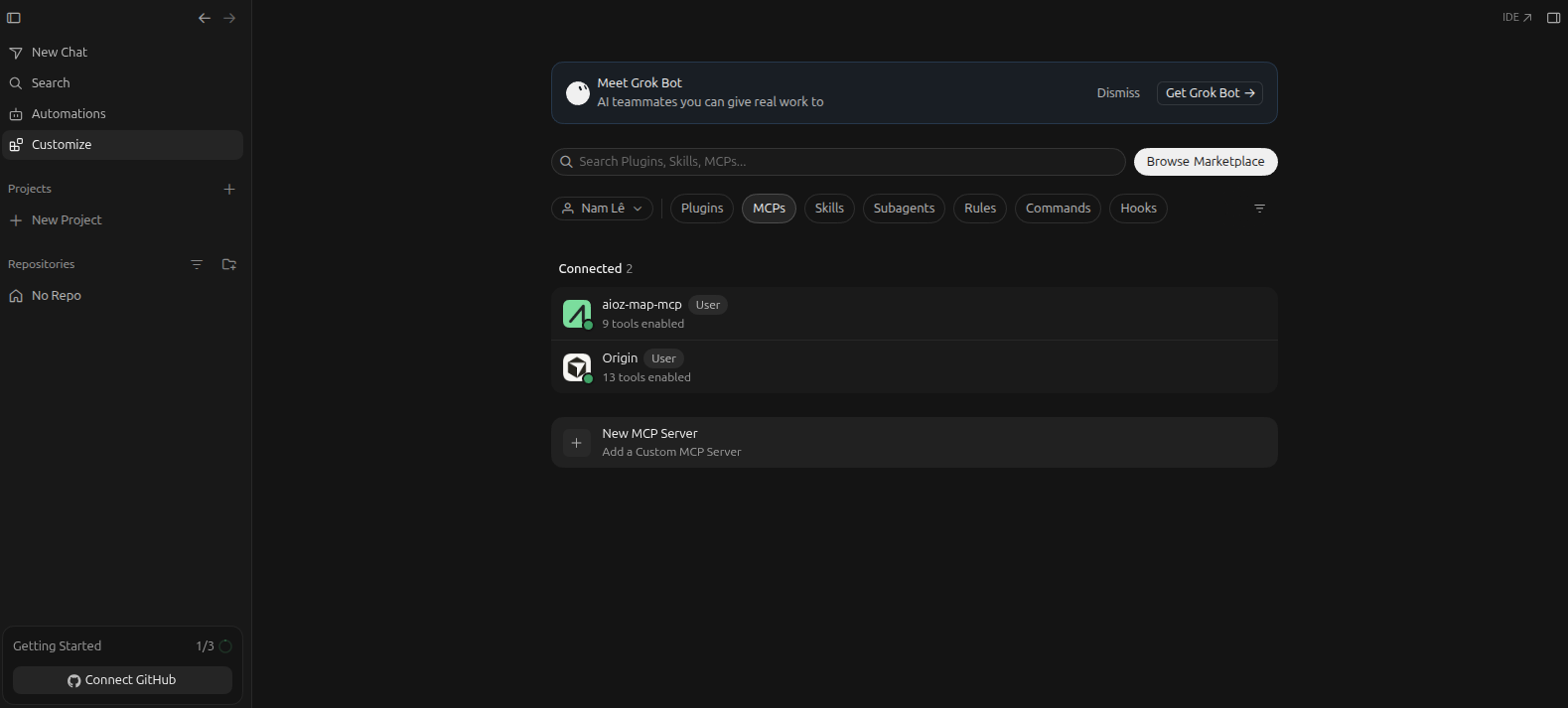 Add the AIOZ MCP Server SSE endpoint to Cursor